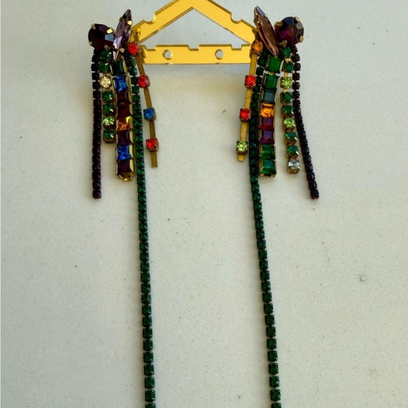 Colorful Gemstone Statement Waterfall Earrings - Picture 2 of 3